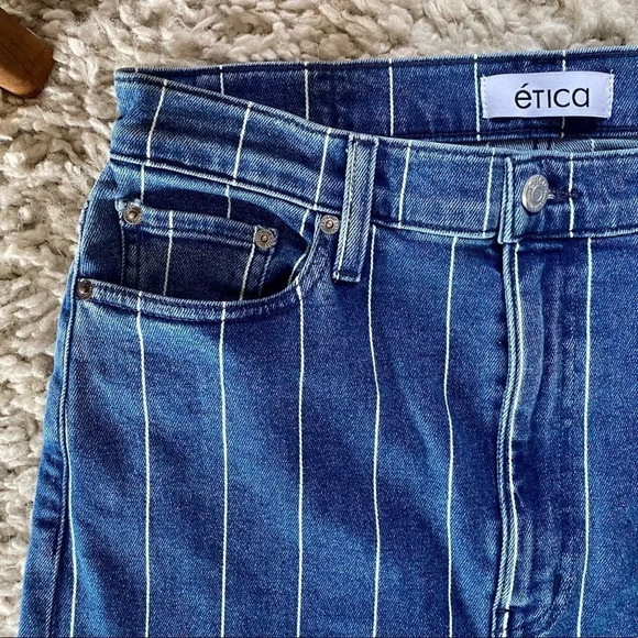 New Etica Finn Striped High Rise Straight Leg Cuffed Jeans - Picture 5 of 16